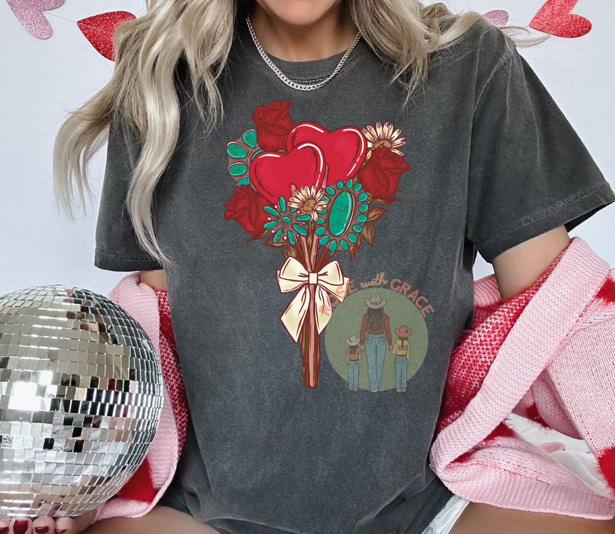 Roses & Turquoise Bouquet - TShirt  *YOU PICK COLOR*