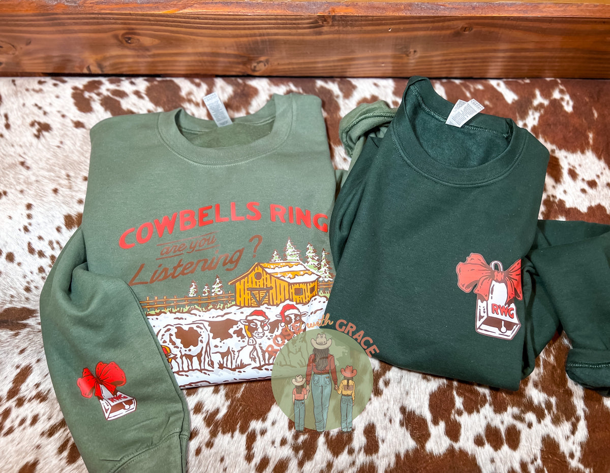 Cowbells Ring Crewneck Sweatshirt (pocket & back design OR Sleeve & front design)