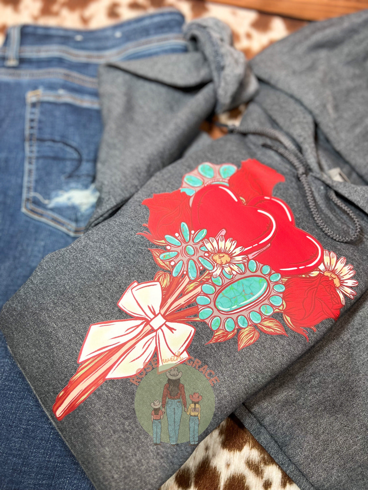 Roses & Turquoise Bouquet Hoodie