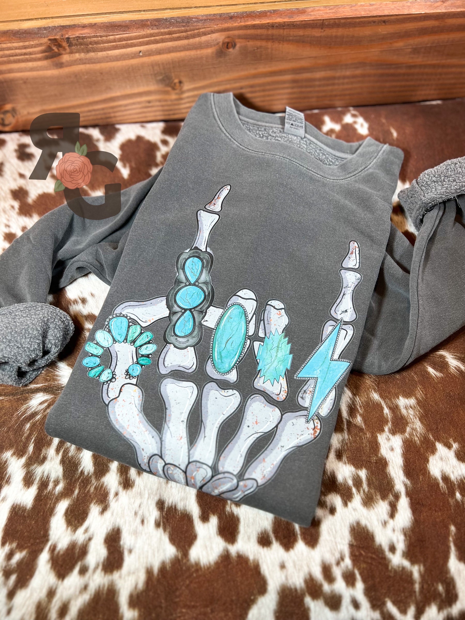 Rockin' Turquoise Skelli - Independent Trading Co Crewneck Sweatshirt Rose with Grace LLC