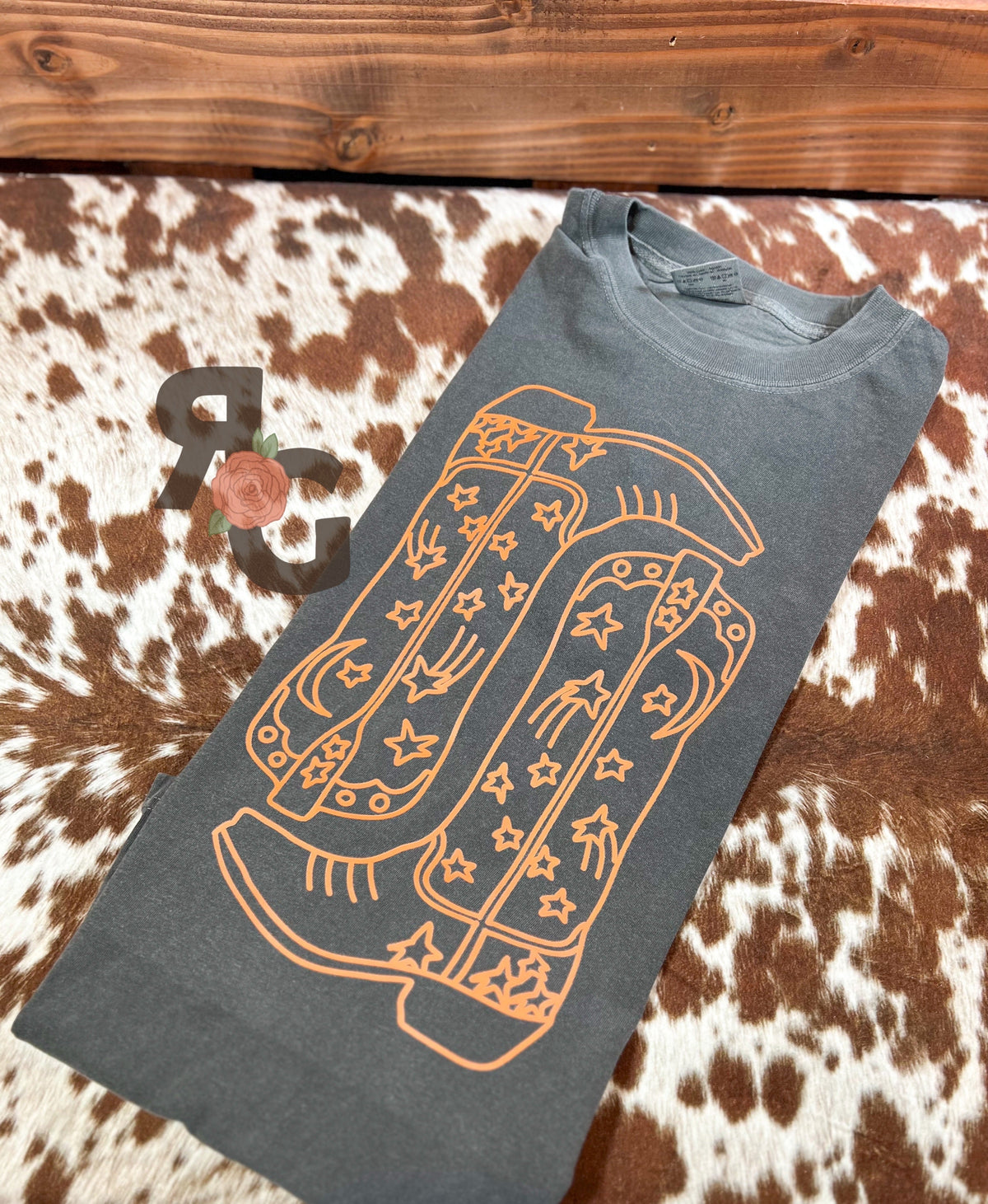 Orange Cowgirl Boots - Comfort Colors T-Shirt Rose with Grace LLC