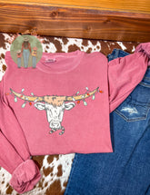 Christmas Longhorn - Long Sleeve Comfort Colors Shirt