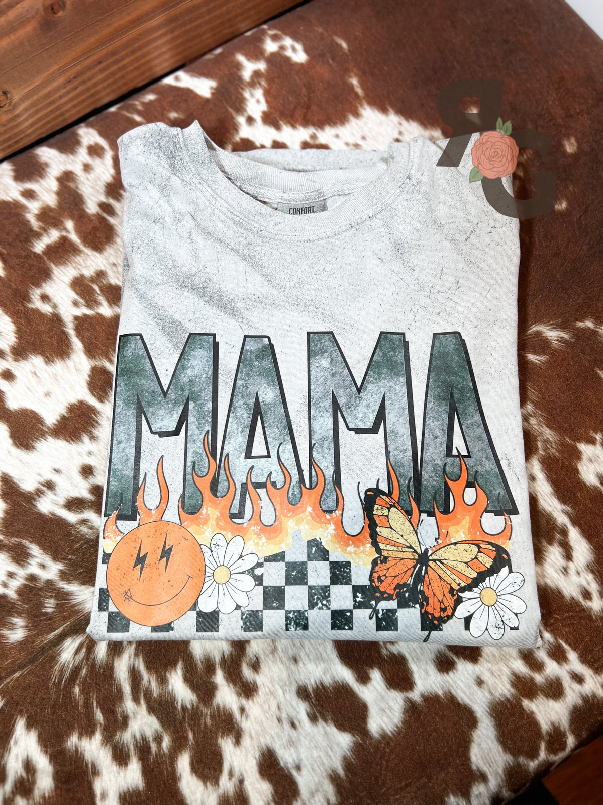 Fire Checkered Mama - Comfort Colors T-Shirt Rose with Grace LLC