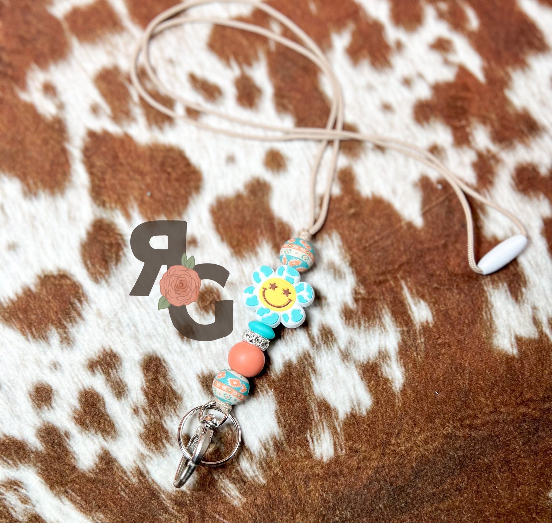 Cow Print Daisy Teacher Lanyards Rose with Grace LLC