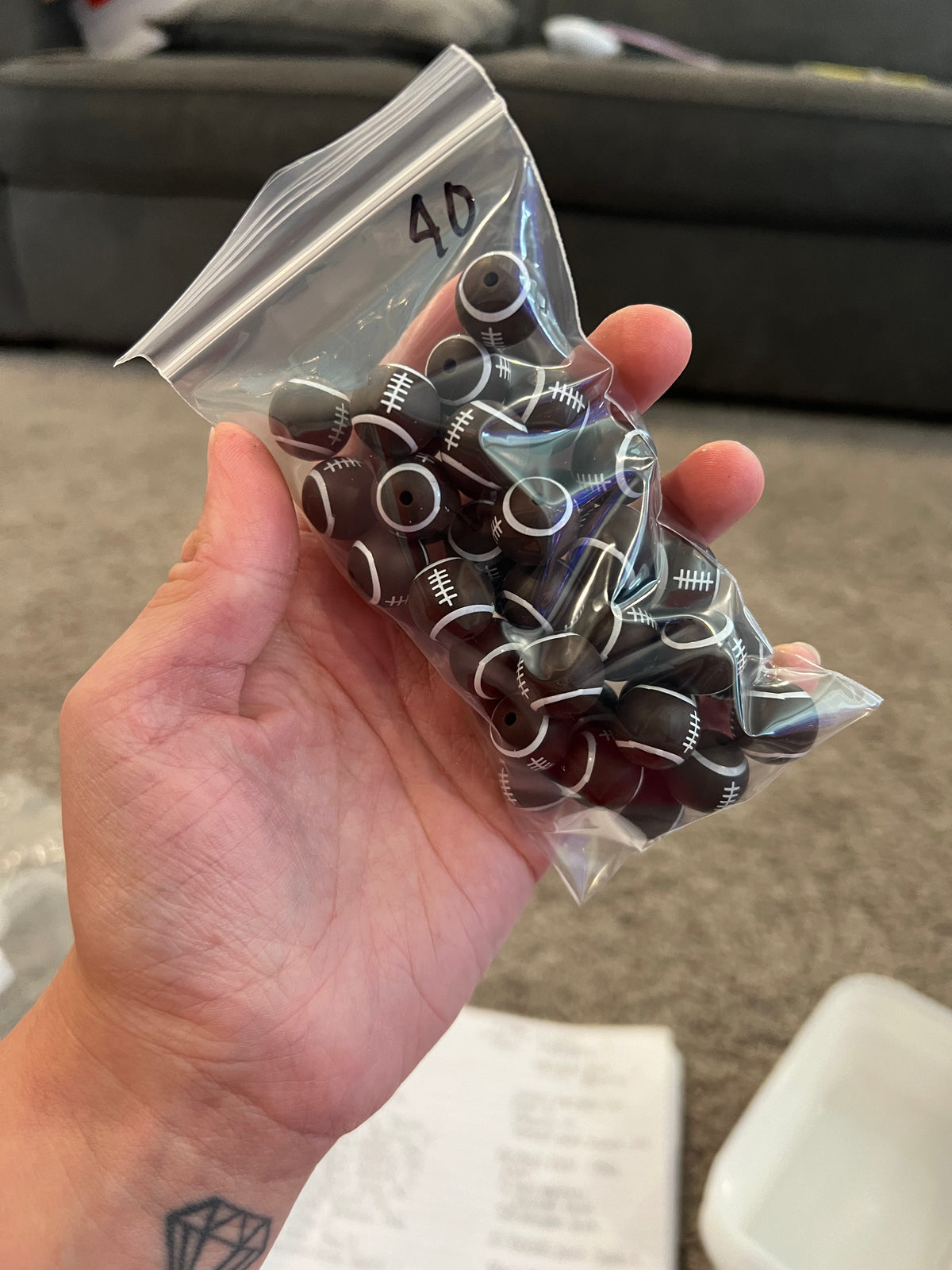 Football Print Bead Bags (20 or 40 beads per pack)