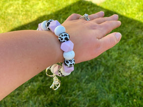 SPECKLED LILAC COW PRINT WIRSTLET- SILVER Rose with Grace LLC