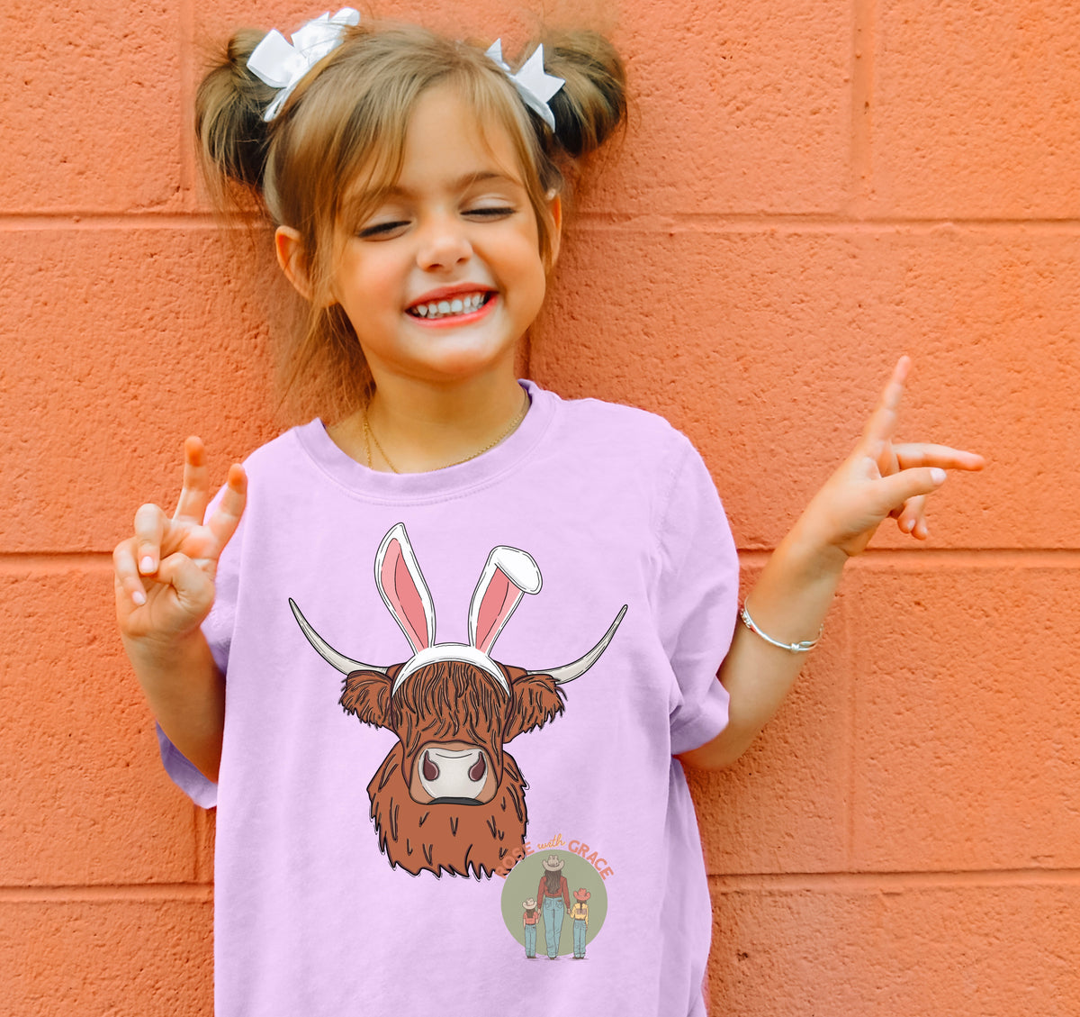 Hopping Highland Cow Toddler OR Youth -TShirt *YOU PICK COLOR*