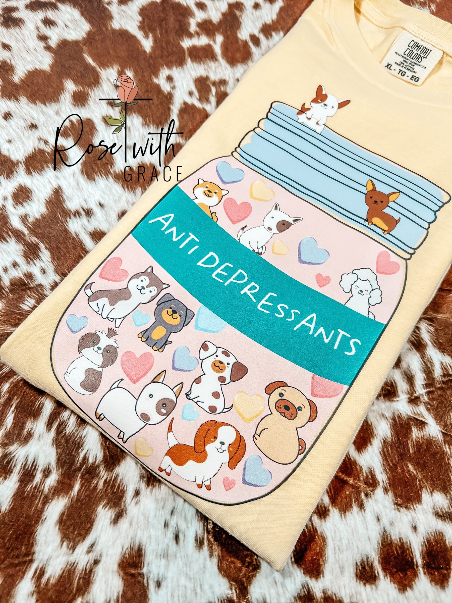 Anti Depressants Puppies - Comfort Colors T-Shirt Rose with Grace LLC