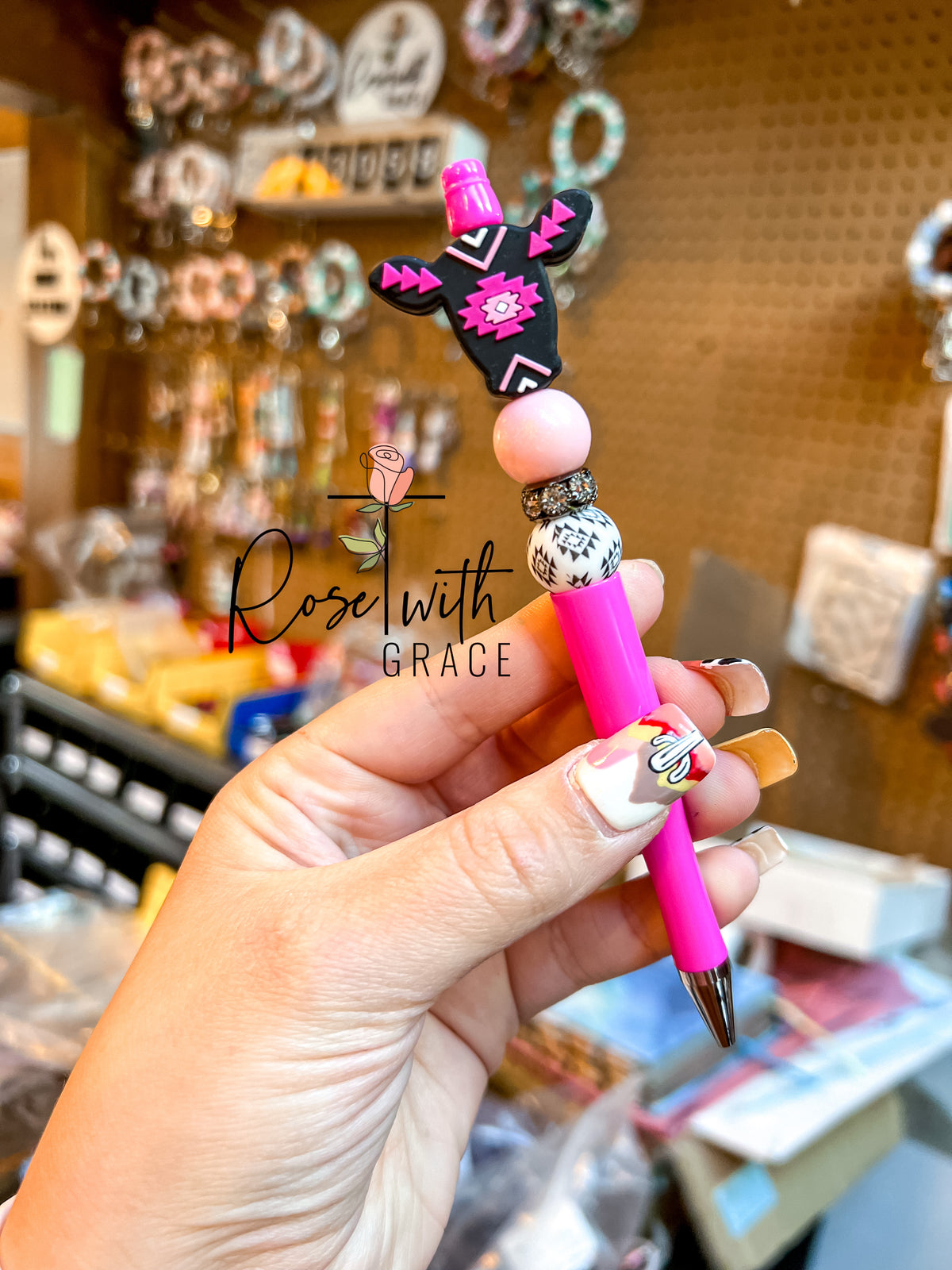 Hot Pink Aztec Cows Pen Rose with Grace LLC
