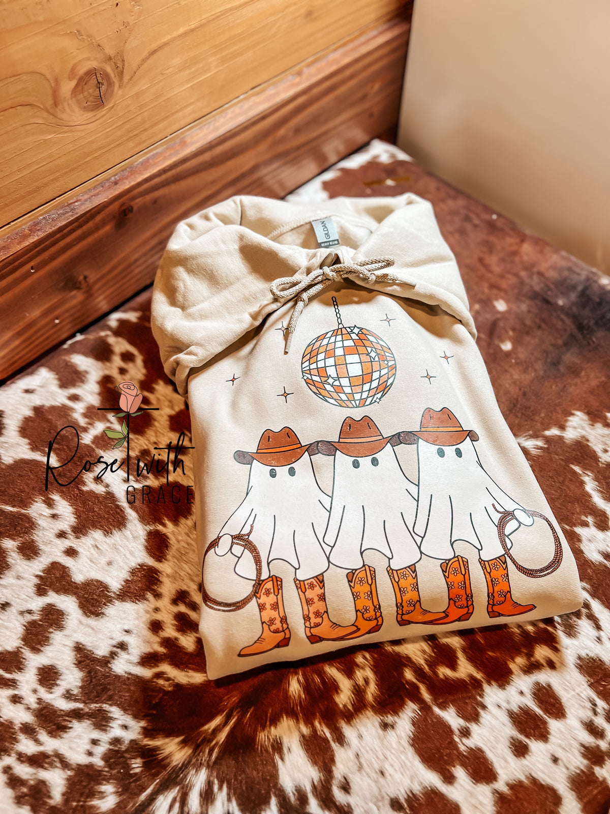 Disco Cowgirl Ghosts - Hoodie OR Crewneck Sweatshirt Rose with Grace LLC