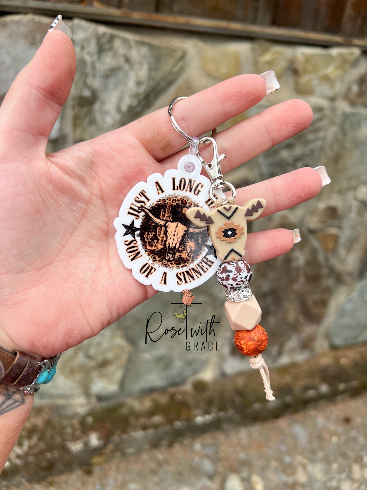 Long Haired Son of a Sinner - Mini Keychain Rose with Grace LLC