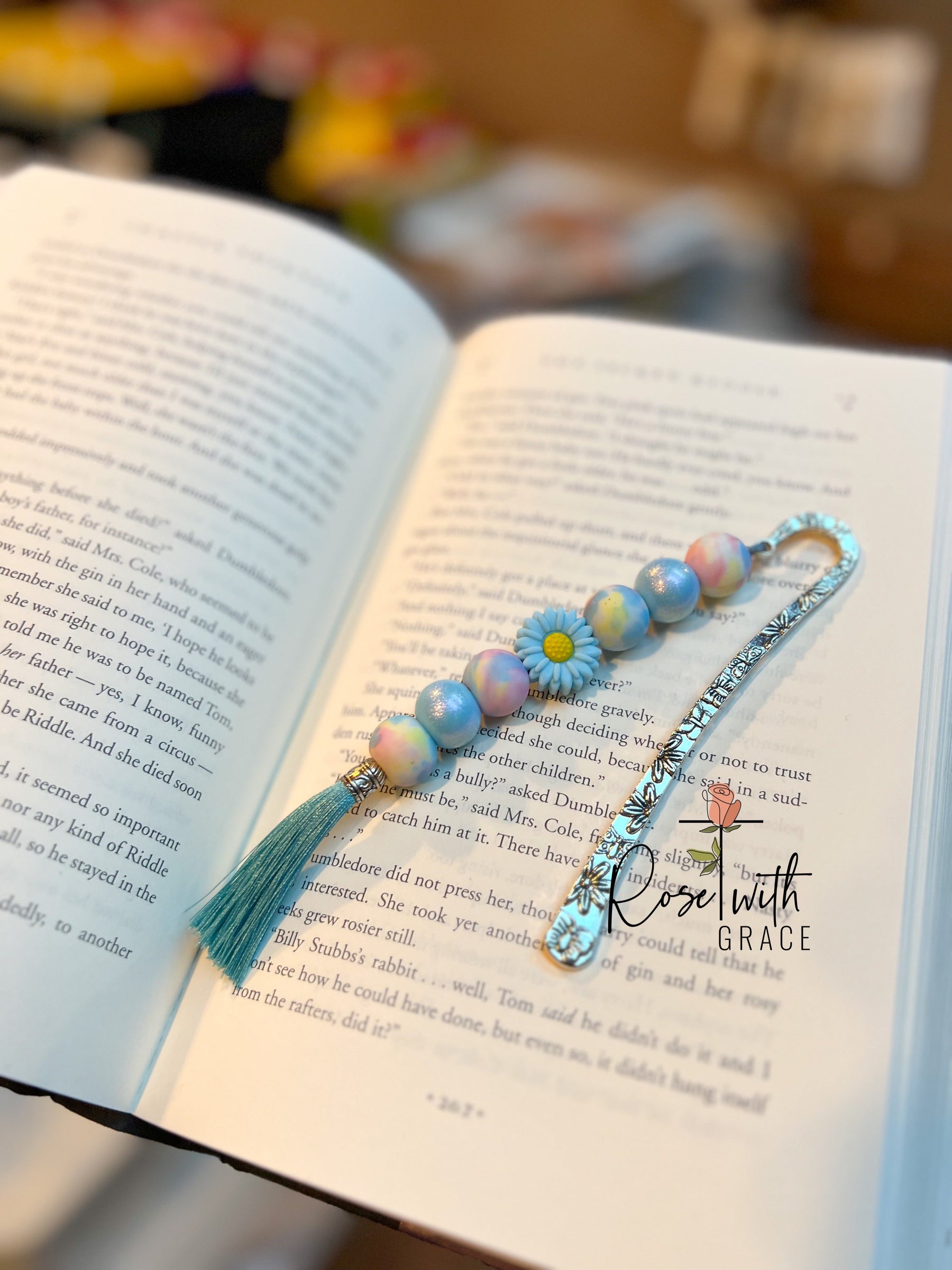 Blue Tie-Dye Flower - Bookmark Rose with Grace LLC