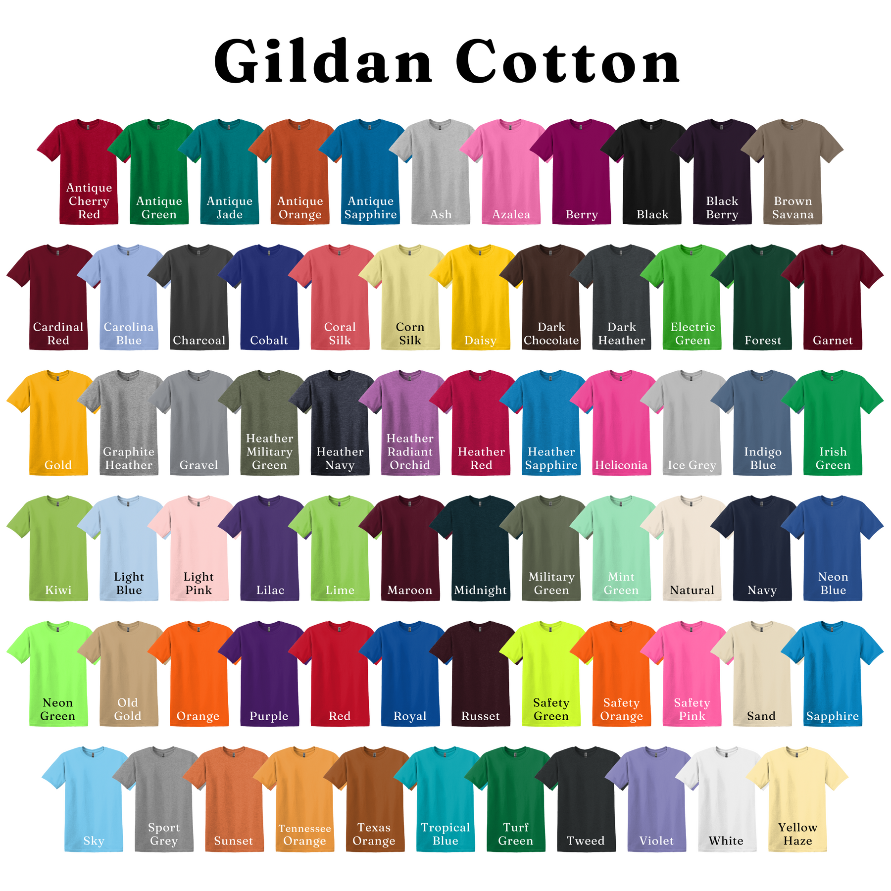 a group of different colored shirts with the names of them