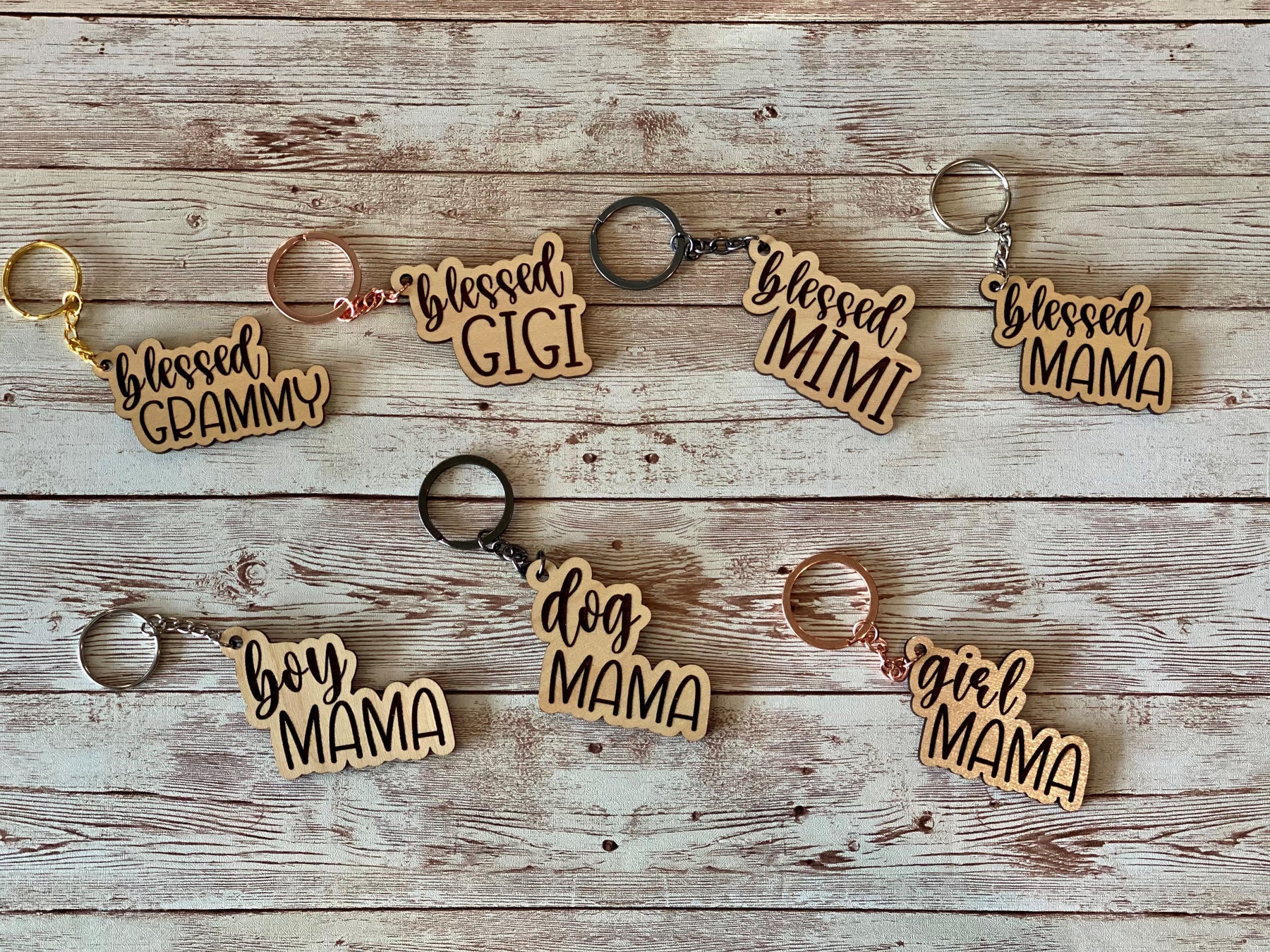 BLESSED & MAMA WOODEN KEYCHAINS Rose with Grace LLC