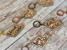BLESSED & MAMA WOODEN KEYCHAINS Rose with Grace LLC