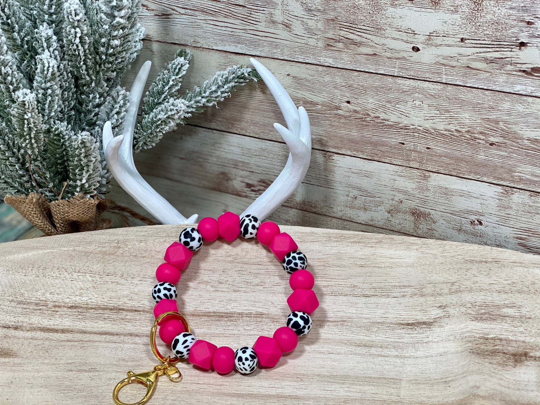 HOLY HOT PINK HEIFER KEYCHAIN WRISTLET Rose with Grace LLC