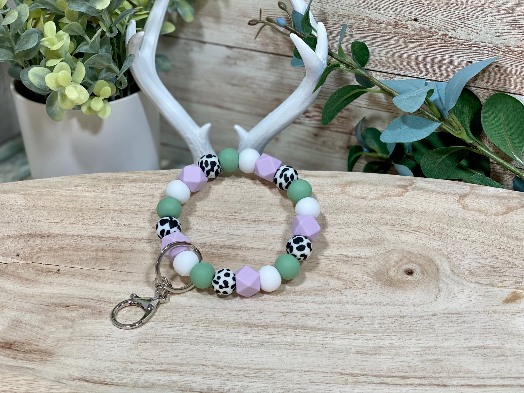 LILAC HEX SAGE COW PRINT KEYCHAIN WRISTLET Rose with Grace LLC