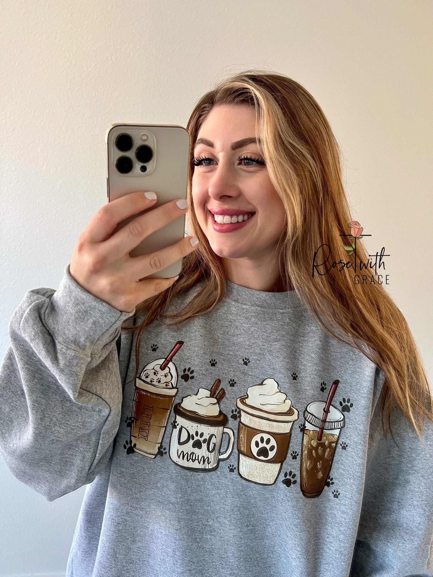 CAFFEINATED DOG MOM CREWNECK Rose with Grace LLC