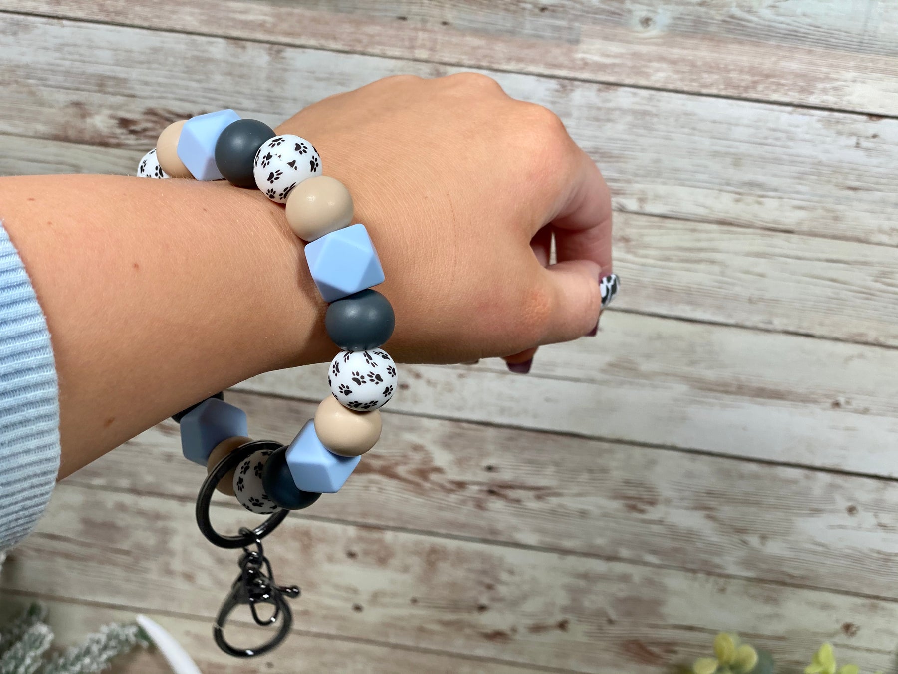 BLUE PAW PRINTS KEYCHAIN WRISTLET- SILVER Rose with Grace LLC