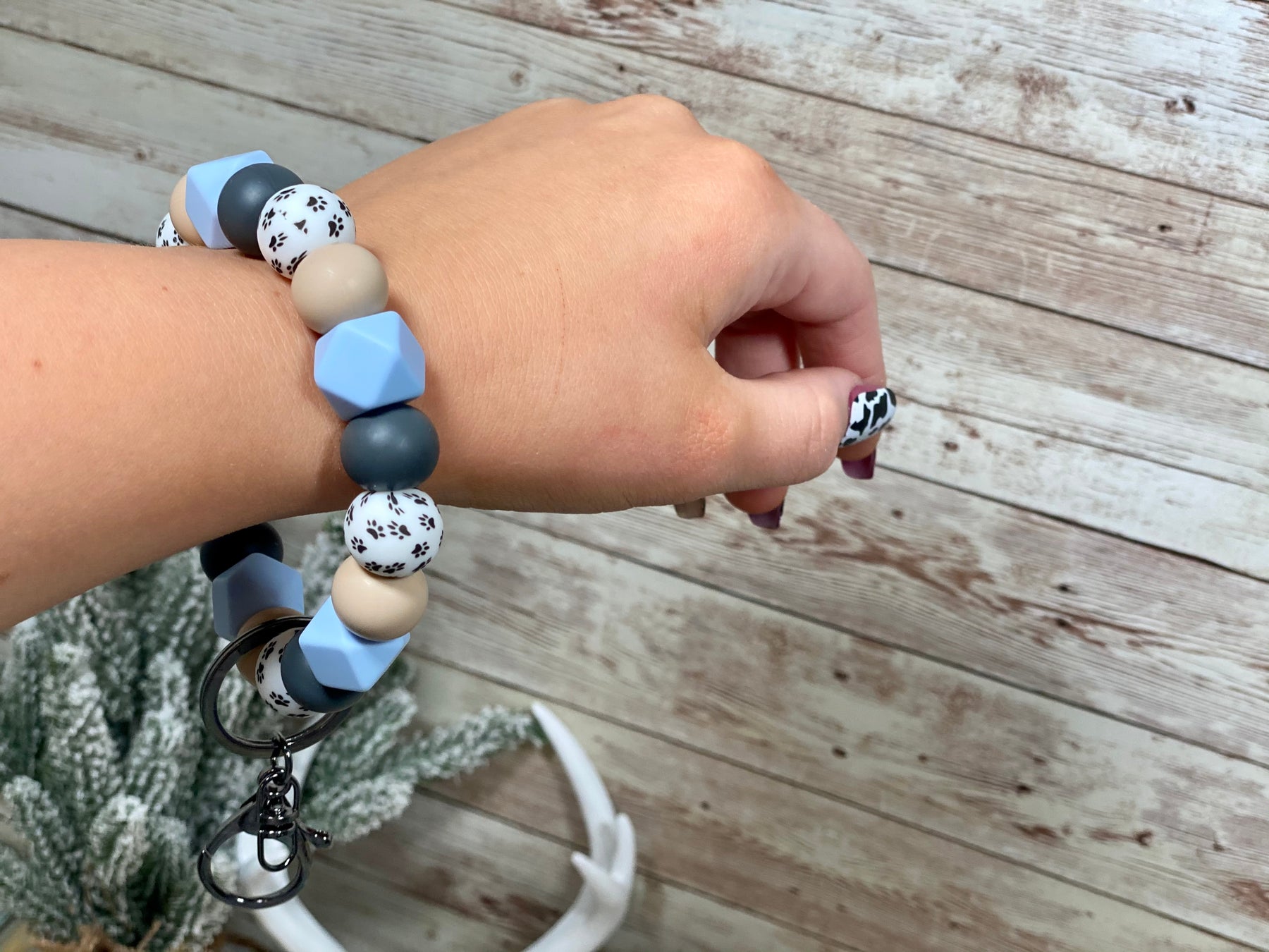 BLUE PAW PRINTS KEYCHAIN WRISTLET- SILVER Rose with Grace LLC