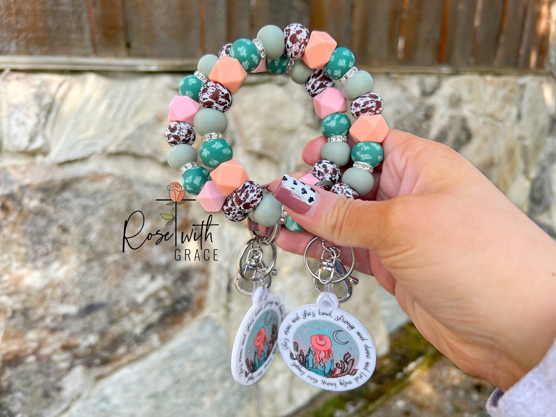 Lord Only Knows How Tough Keychain Wristlet Bundle Rose with Grace LLC