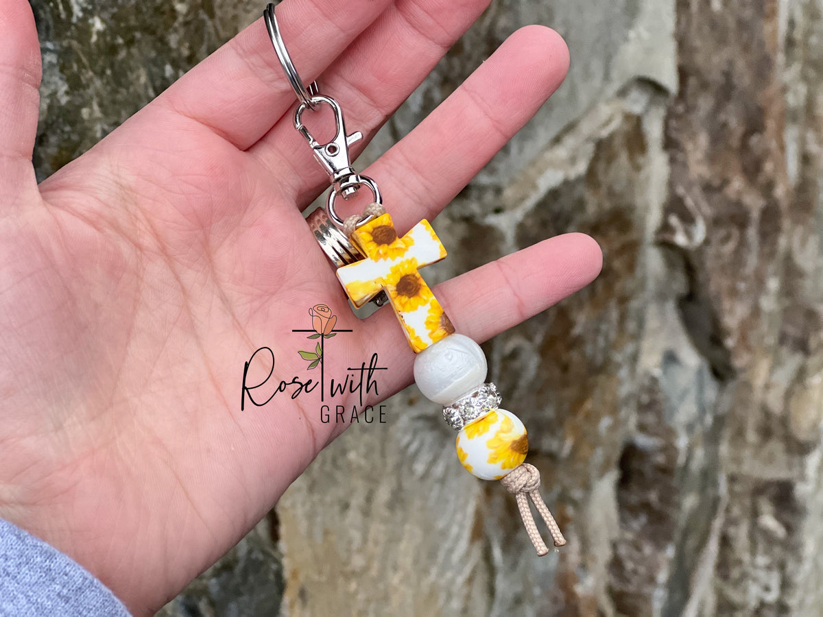 Sunflower Cross - Mini Keychain Rose with Grace LLC
