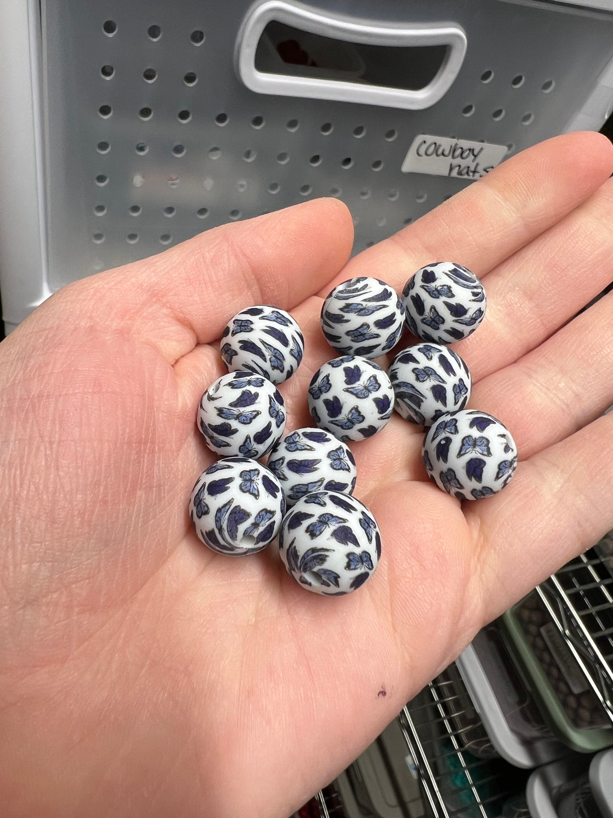 Blue Butterfly Printed 15mm Bead-WHOLESALE (price per bead) Rose with Grace LLC