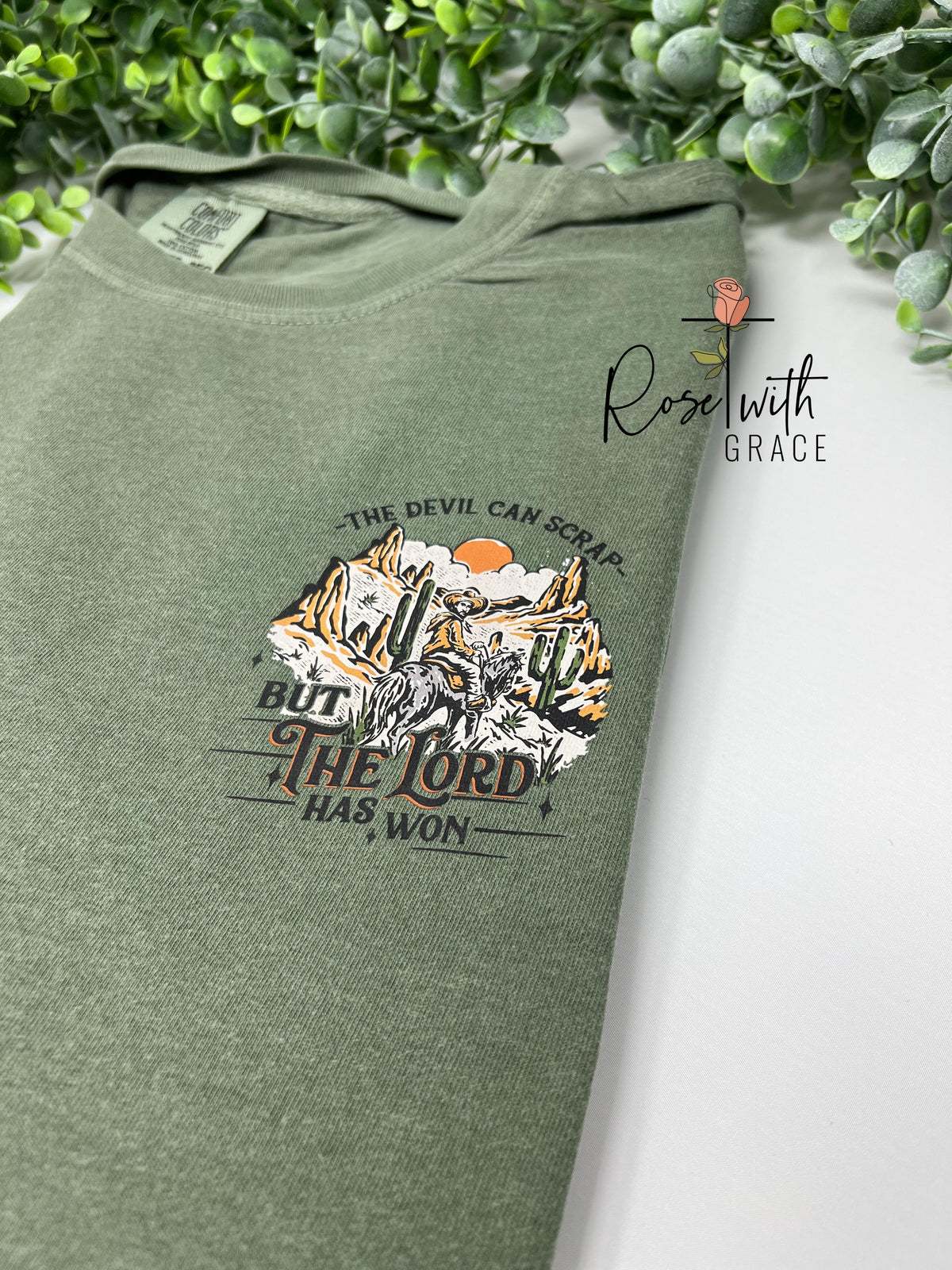 The Lord Has Won - Comfort Colors T-Shirt (Pocket & Back Design) Rose with Grace LLC