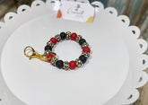 RED AND BLACK CHEETAH KEYCHAIN WRISTLET- silver Rose with Grace LLC