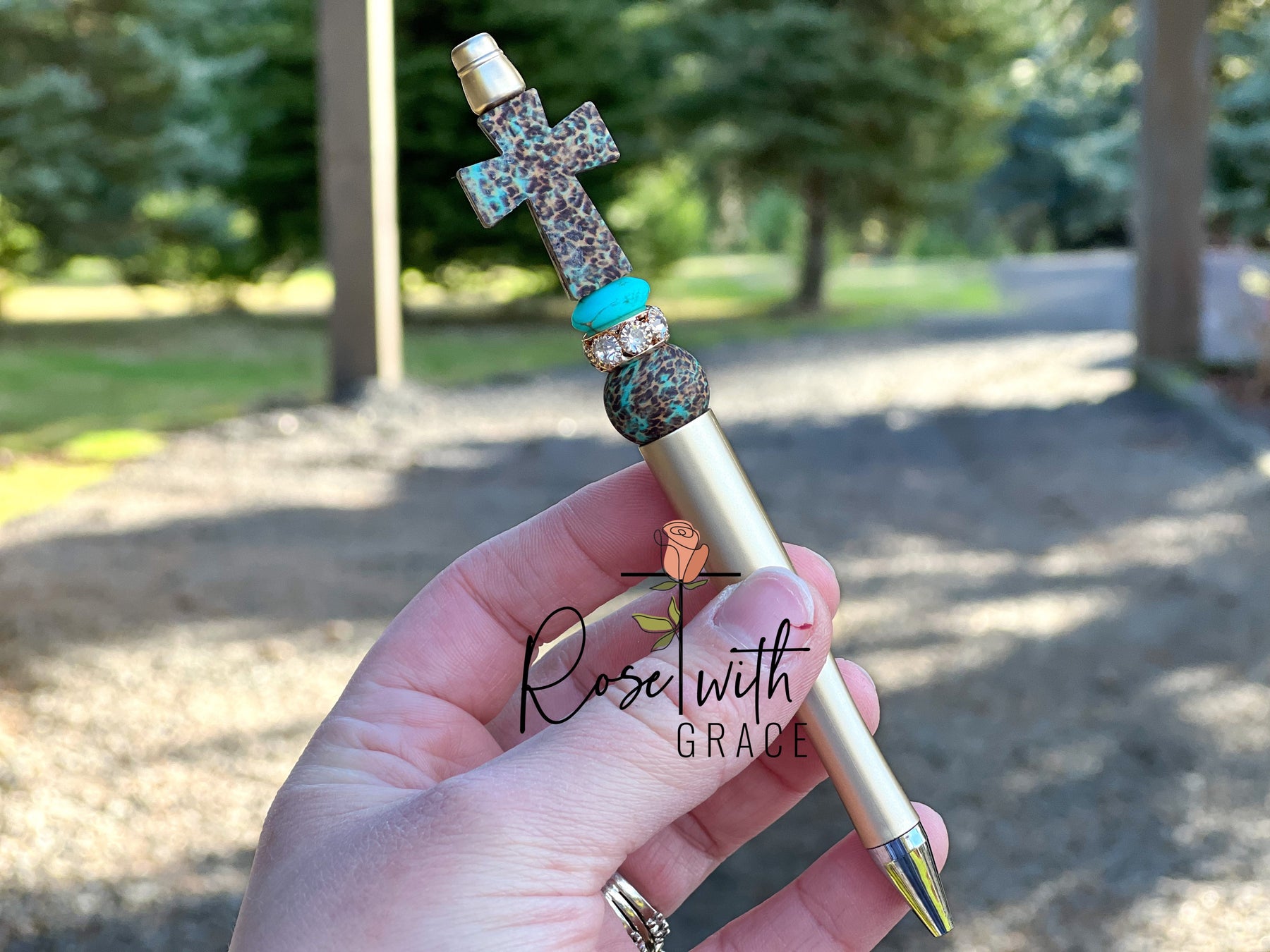 Turquoise & Leopard Cross Pen Rose with Grace LLC