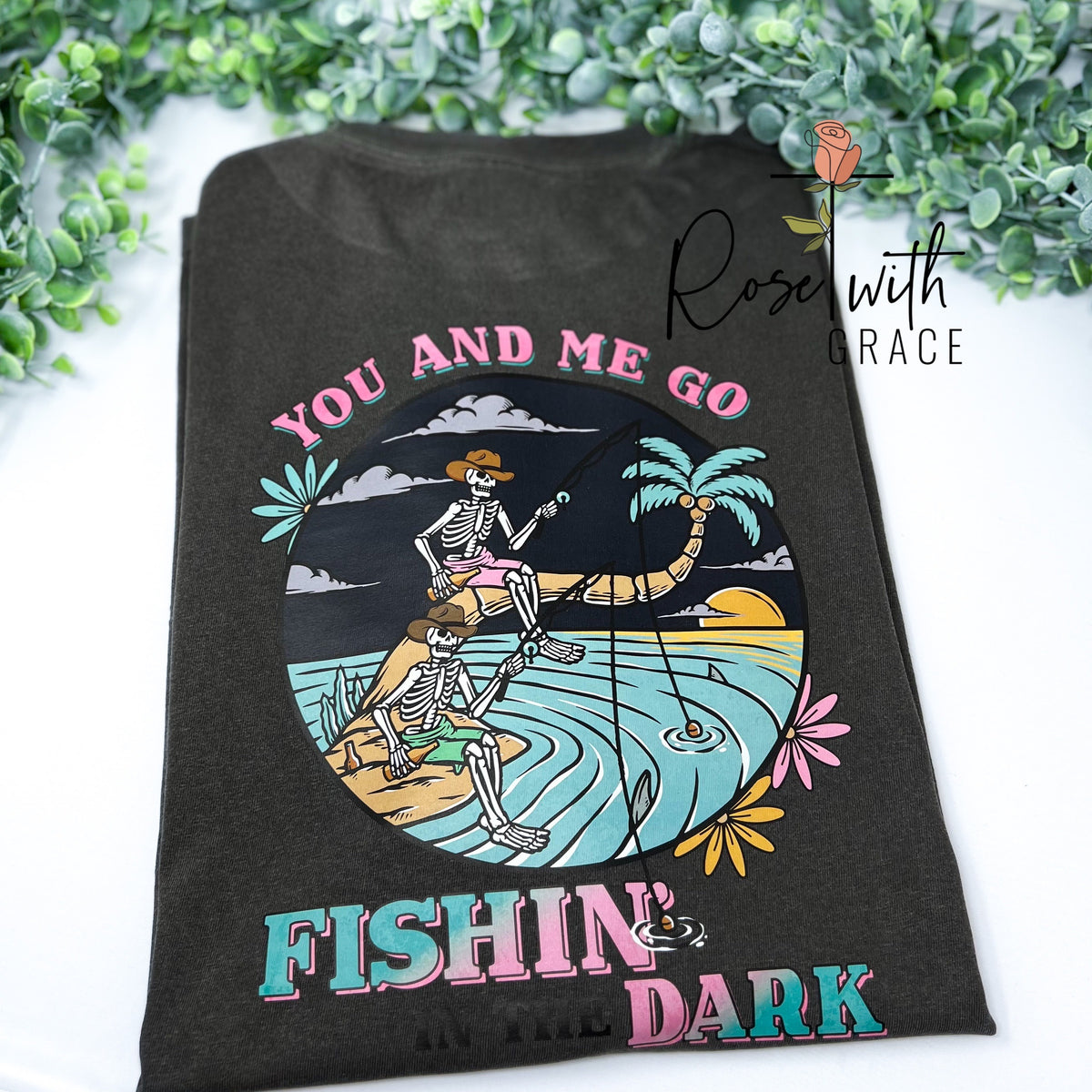 Fishin' in the Dark - Comfort Colors T-Shirt (Pocket & Back Design) - Rose  with Grace LLC