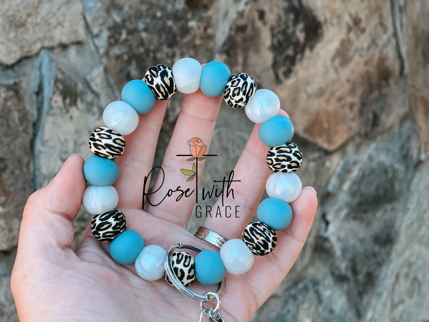 DUSTY BLUE PEARL CHEETAH WRISTLET Rose with Grace LLC