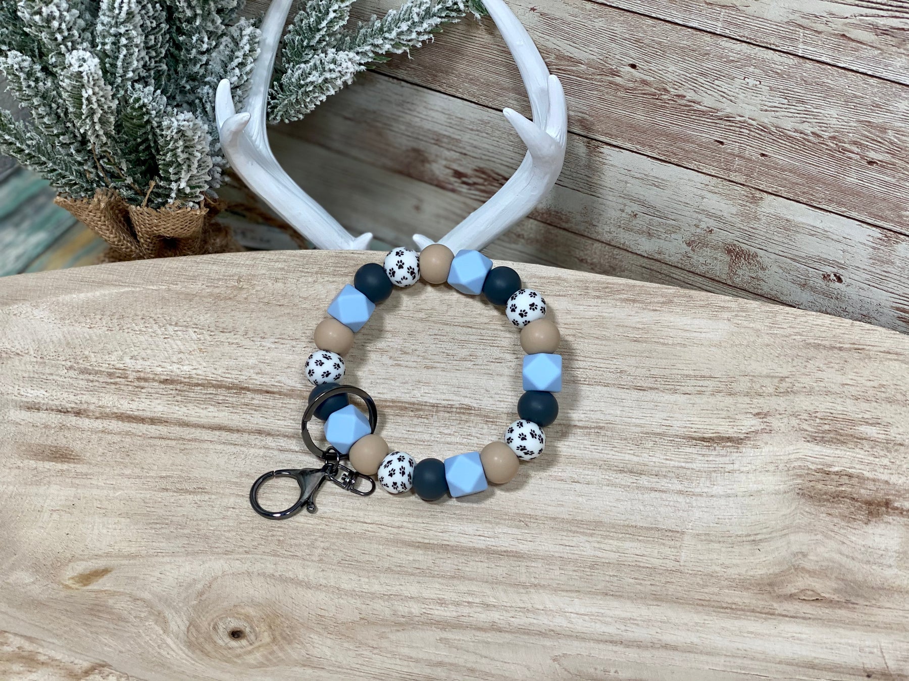 BLUE PAW PRINTS KEYCHAIN WRISTLET- SILVER Rose with Grace LLC