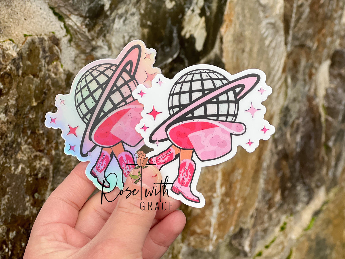 Disco Cowgirl Holographic OR Plain Sticker Rose with Grace LLC