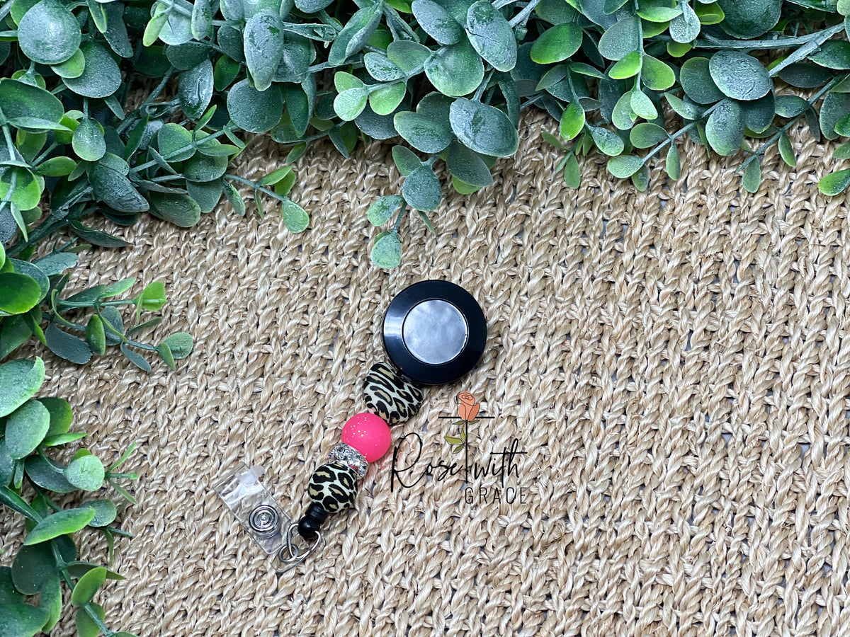 Hot Pink Cheetah Heart - Badge Reel Rose with Grace LLC