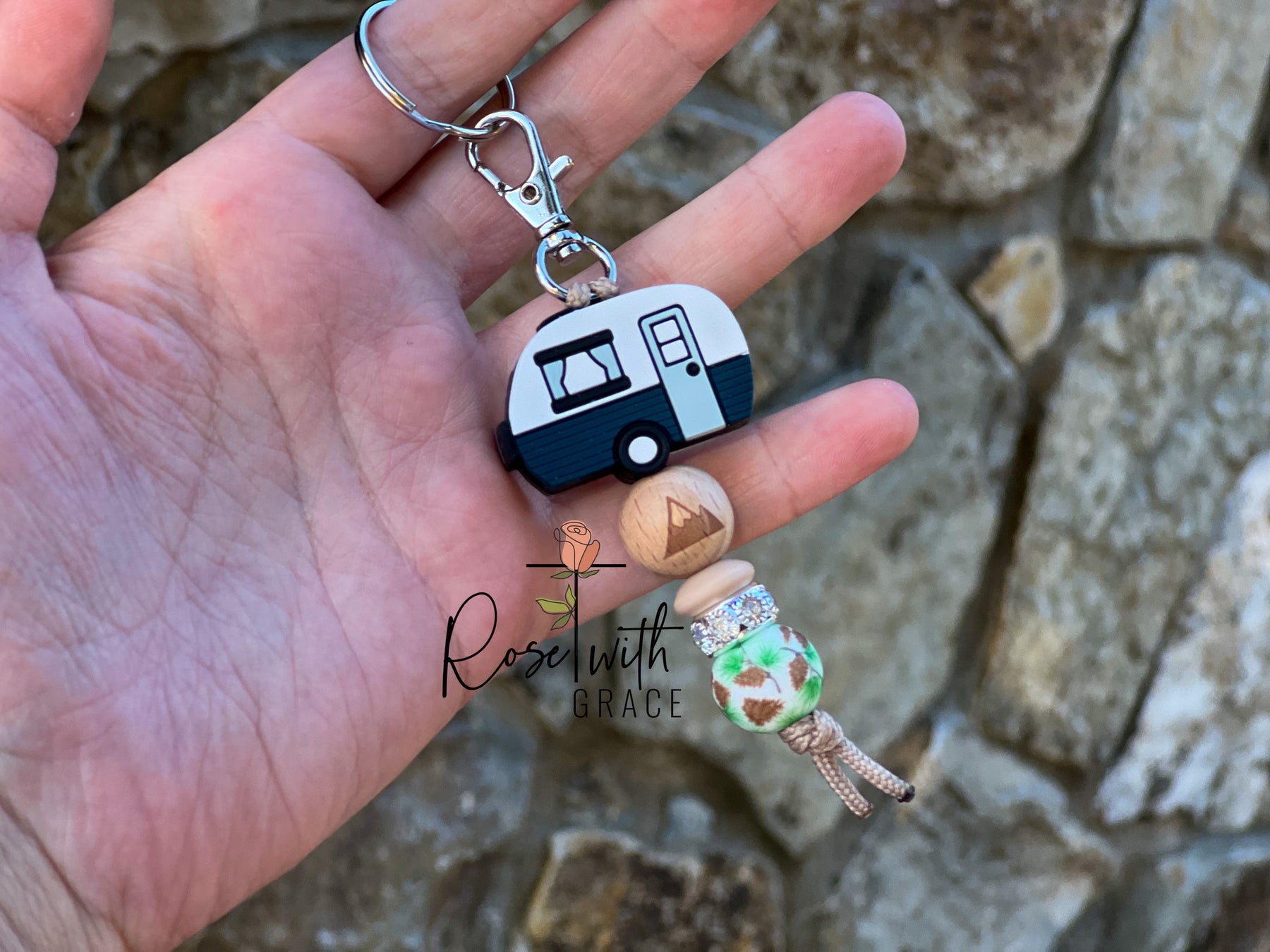 CAMPIN IN THE MOUNTAINS MINI KEYCHAIN Rose with Grace LLC