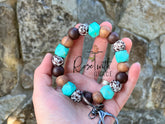GLITTER TURQUOISE STONE COWHIDE WRISTLET- GUNMETAL HARDWARE Rose with Grace LLC
