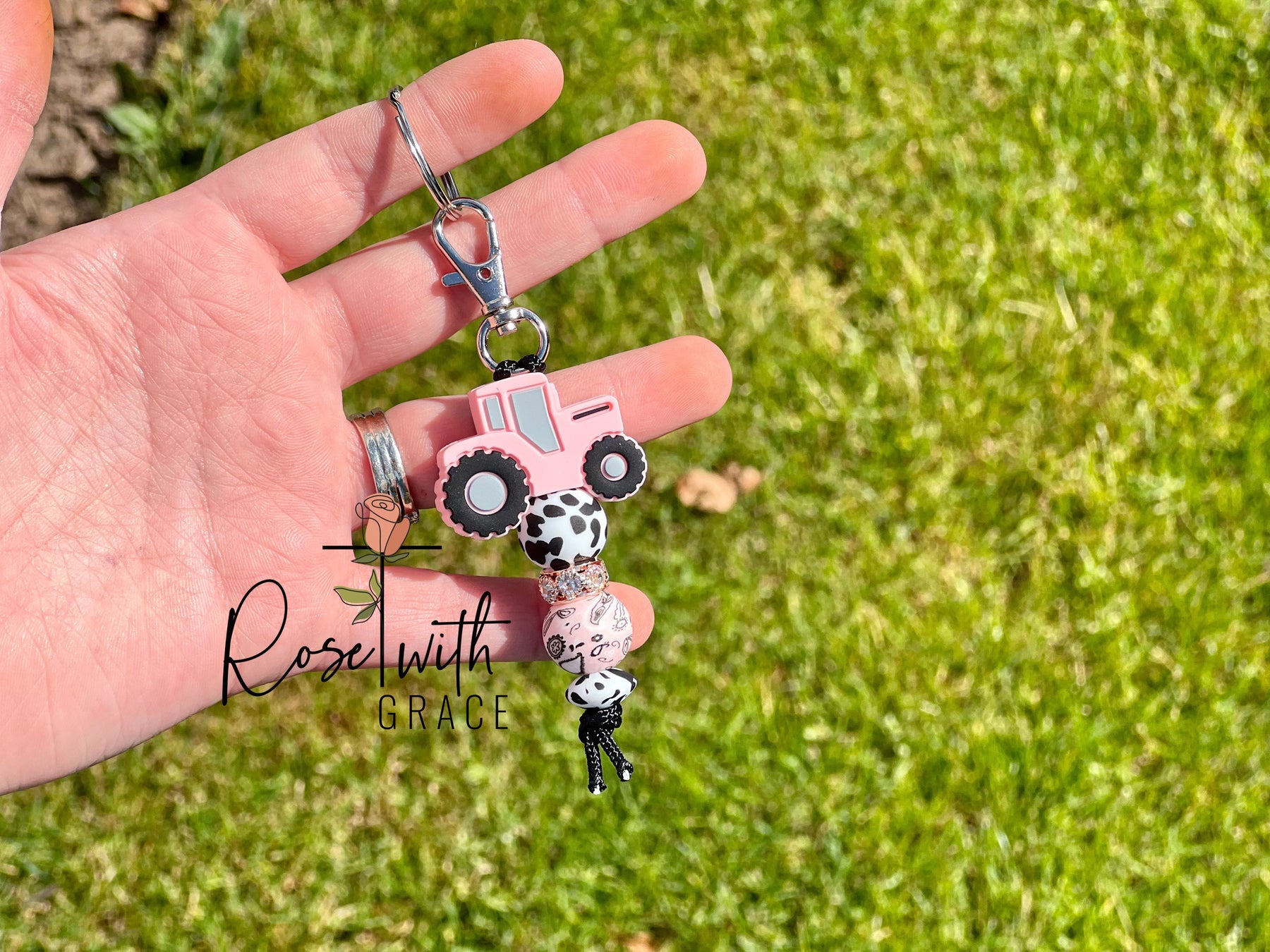 PINK TRACTOR MINI KEYCHAIN Rose with Grace LLC