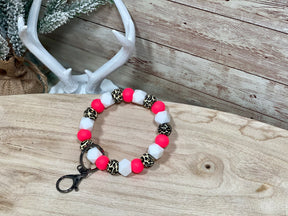 ELECTRIC PINK LEOPARD KEYCHAIN WRISTLET- SILVER HARDWARE Rose with Grace LLC