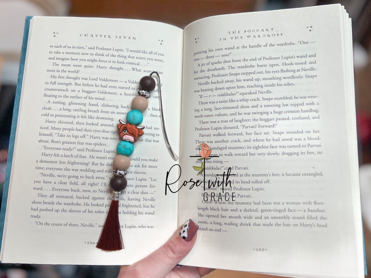 Highland Cow Turquoise Bookmark Rose with Grace LLC