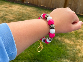 HOT PINK LEOPARD WRISTLET- SILVER HARDWARE Rose with Grace LLC