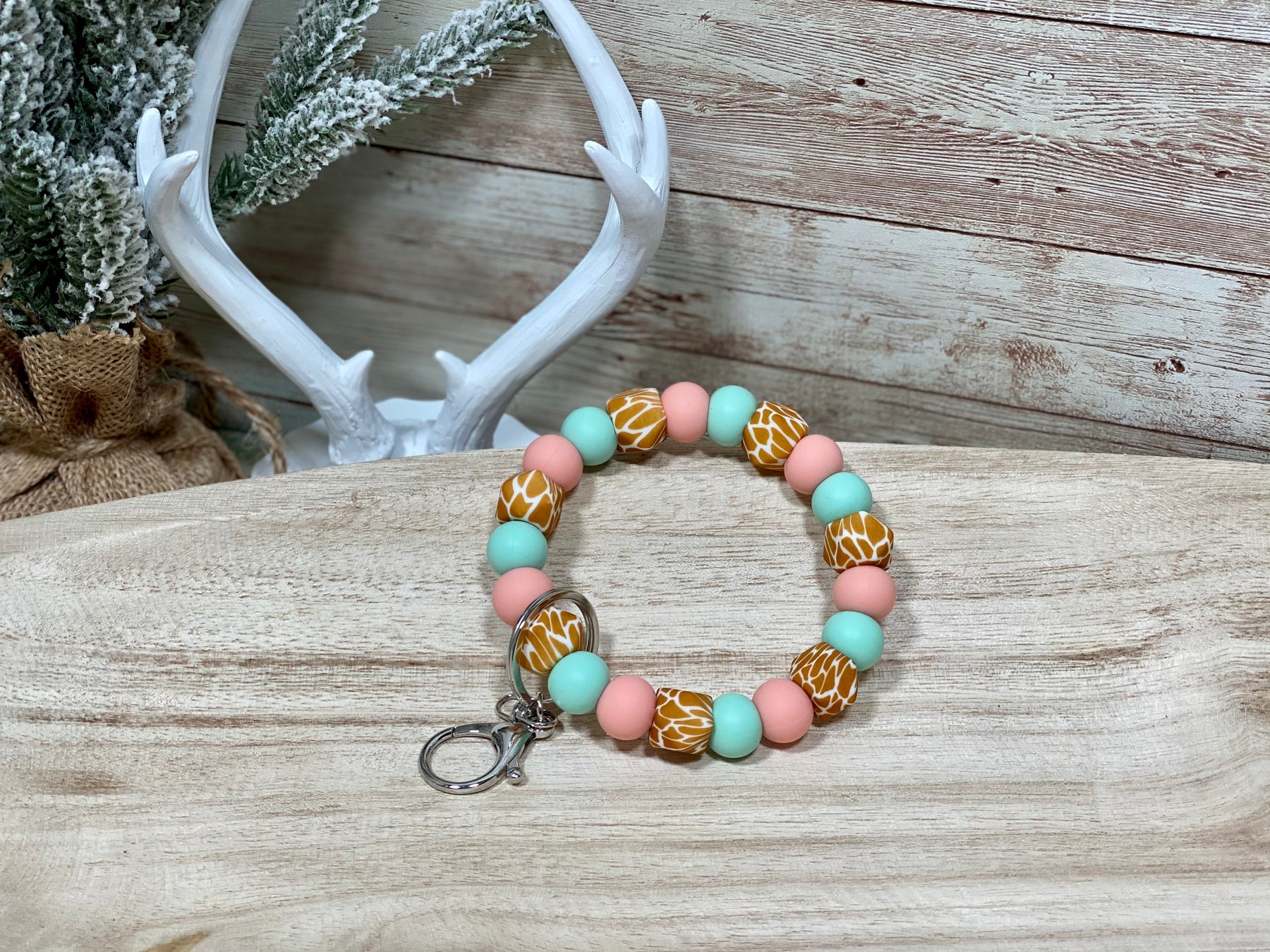 MINTY PEACH GIRAFFE WRISTLET Rose with Grace LLC