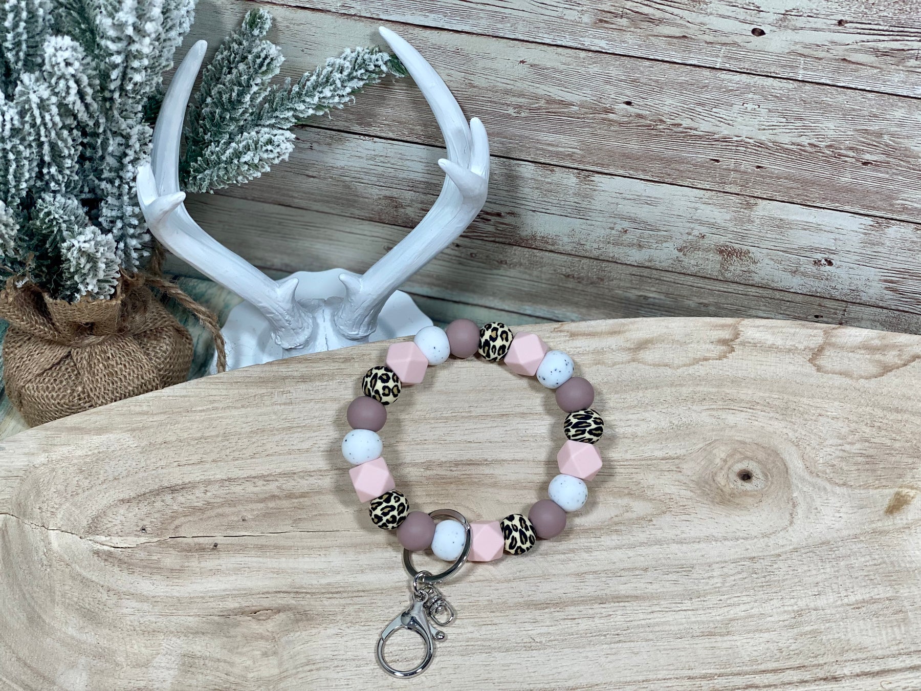 MAUVE LEOPARD KEYCHAIN WRISTLET- SILVER Rose with Grace LLC