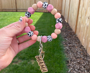 Wood Cow or Leopard Boho Wristlet- Silver Rose with Grace LLC