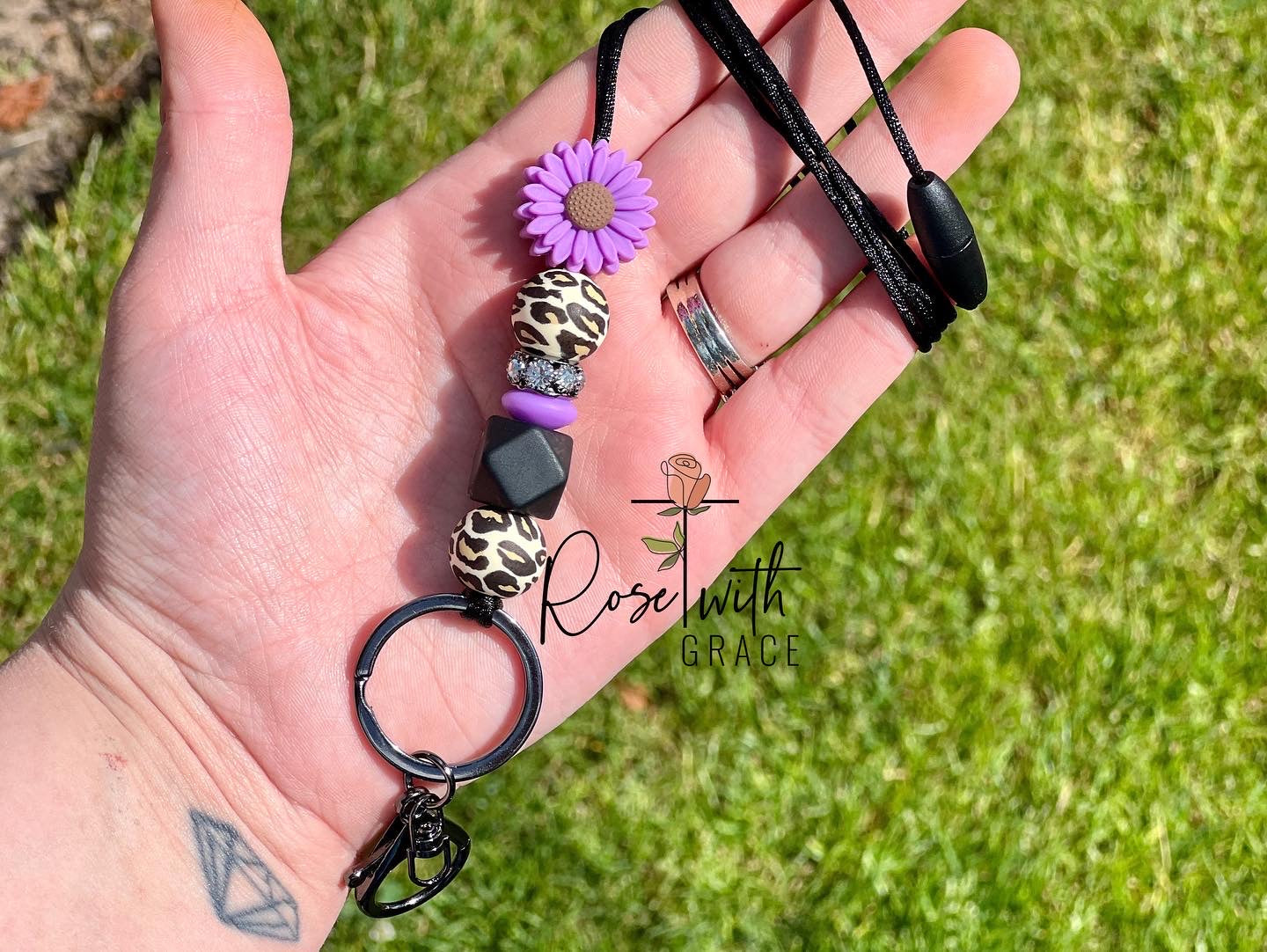 PURPLE DAISY CHEETAH - TEACHER LANYARD Rose with Grace LLC