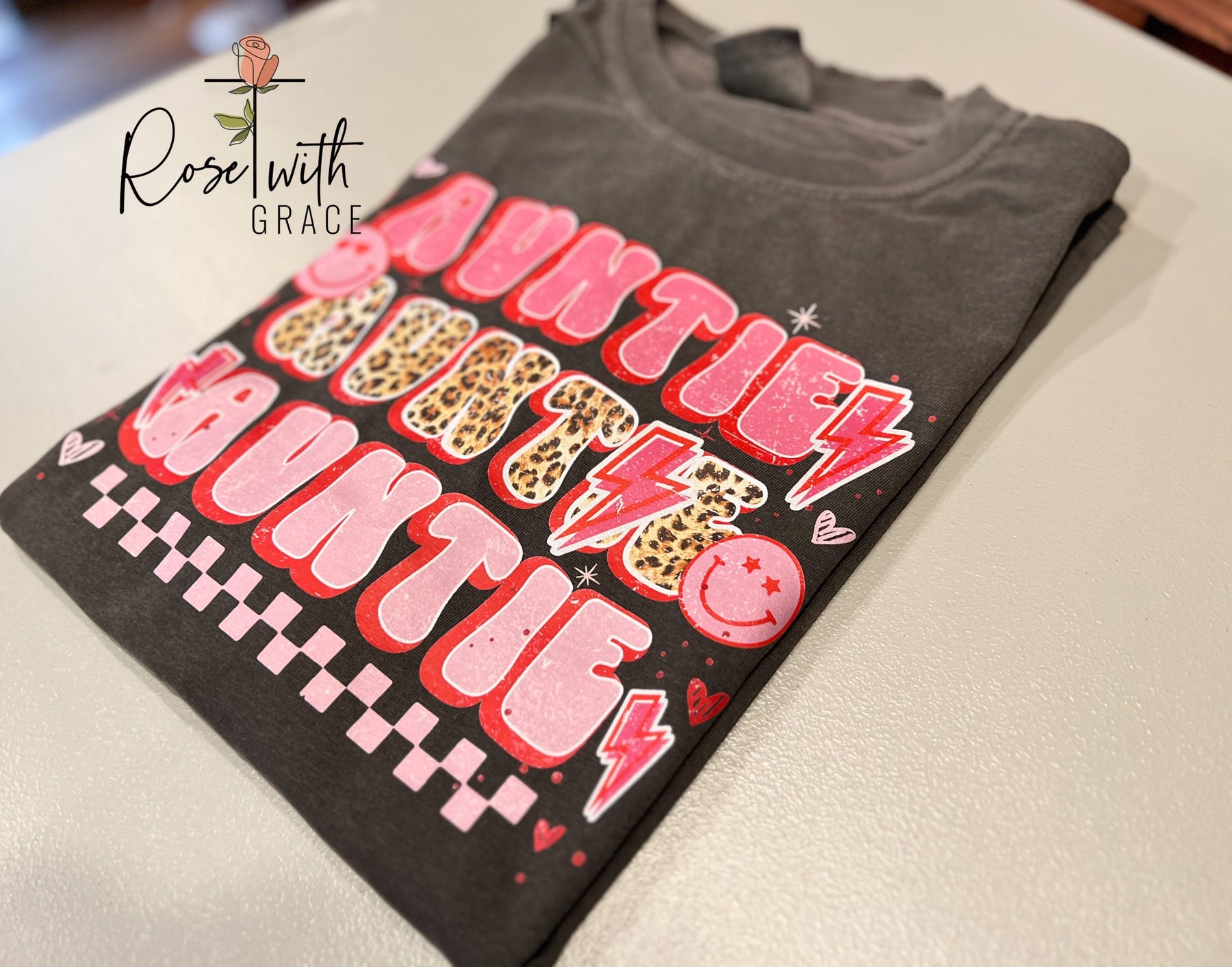 Hot Pink Leopard Auntie Comfort Colors T Shirt Rose with Grace LLC