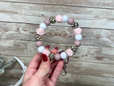 MAUVE LEOPARD KEYCHAIN WRISTLET- SILVER Rose with Grace LLC