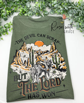The Lord Has Won - Comfort Colors T-Shirt (Pocket & Back Design) Rose with Grace LLC