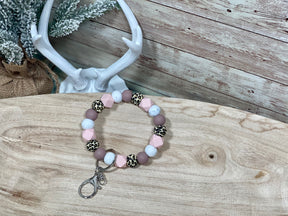 MAUVE LEOPARD KEYCHAIN WRISTLET- SILVER Rose with Grace LLC