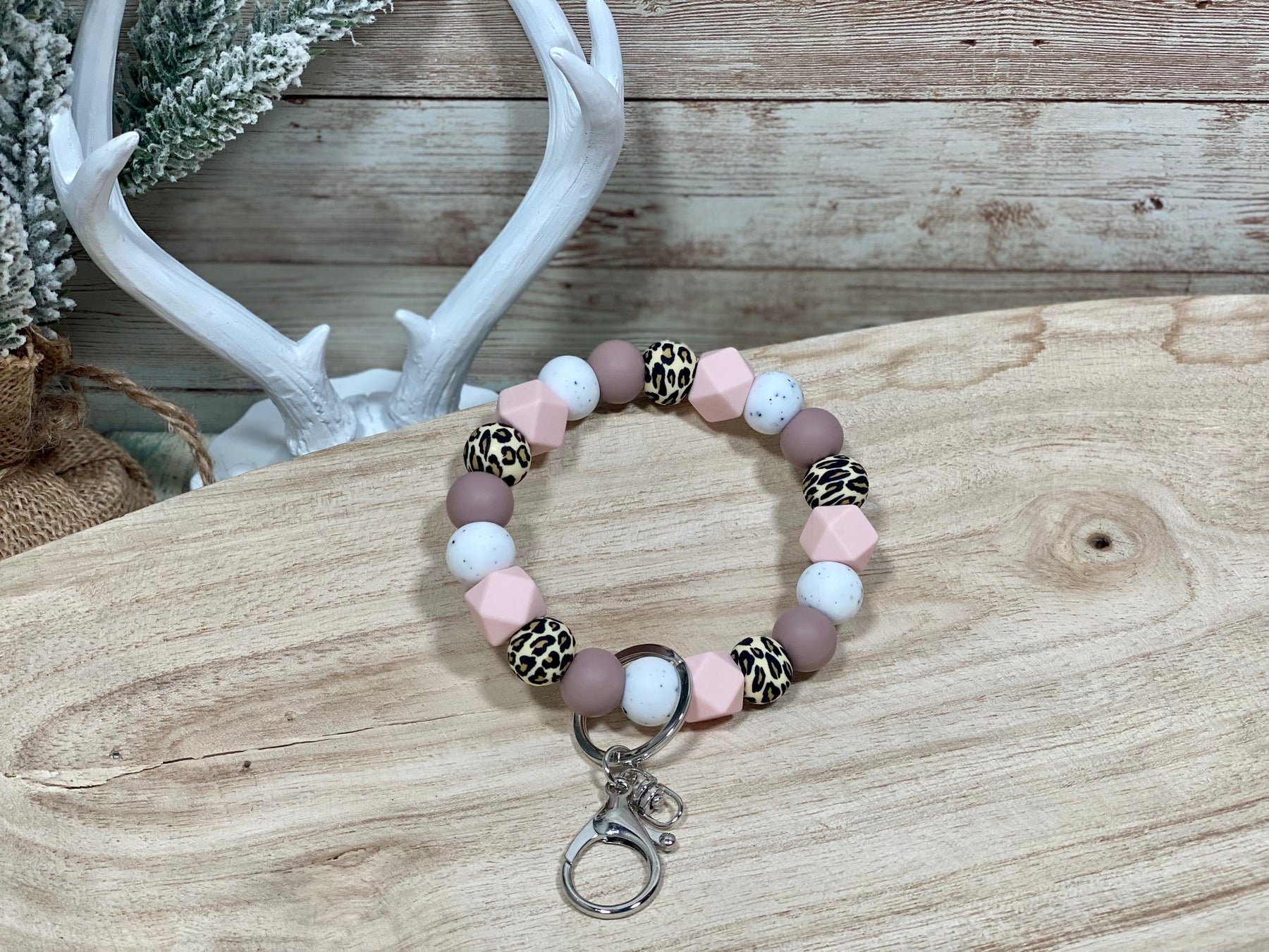 MAUVE LEOPARD KEYCHAIN WRISTLET- SILVER Rose with Grace LLC